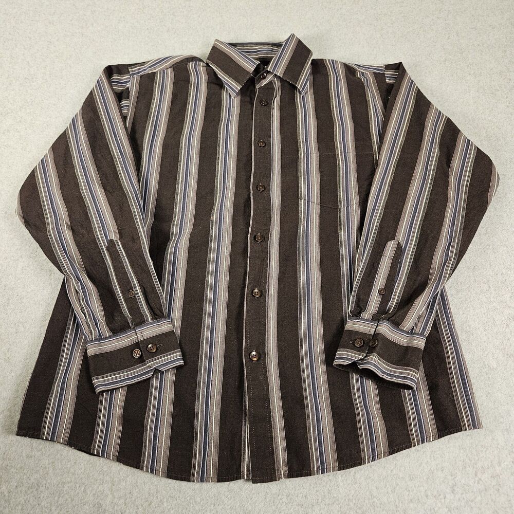 Carbon Black Men Shirt Sz. M Button Down Long Sleeve  Striped Black Gray Blue